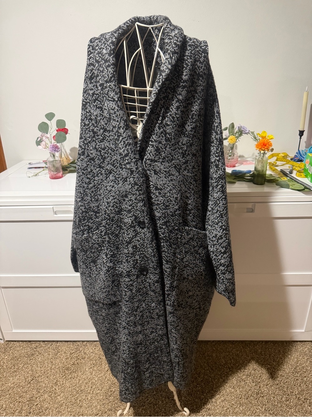 Worthington Marled Black & Gray Long Open-Front Cardigan